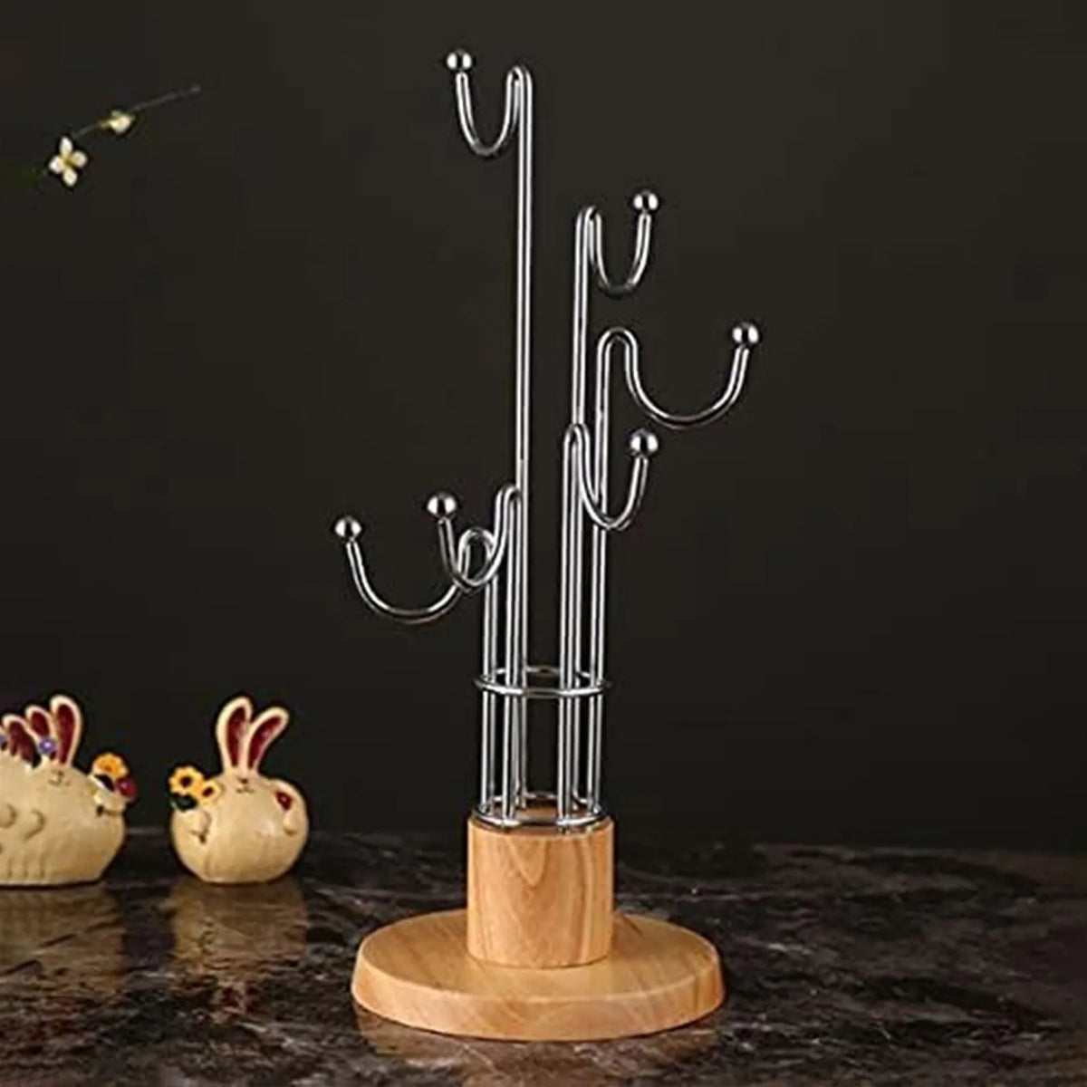 SS AND Wooden Coffee Mug Holder Tea Cup Stand