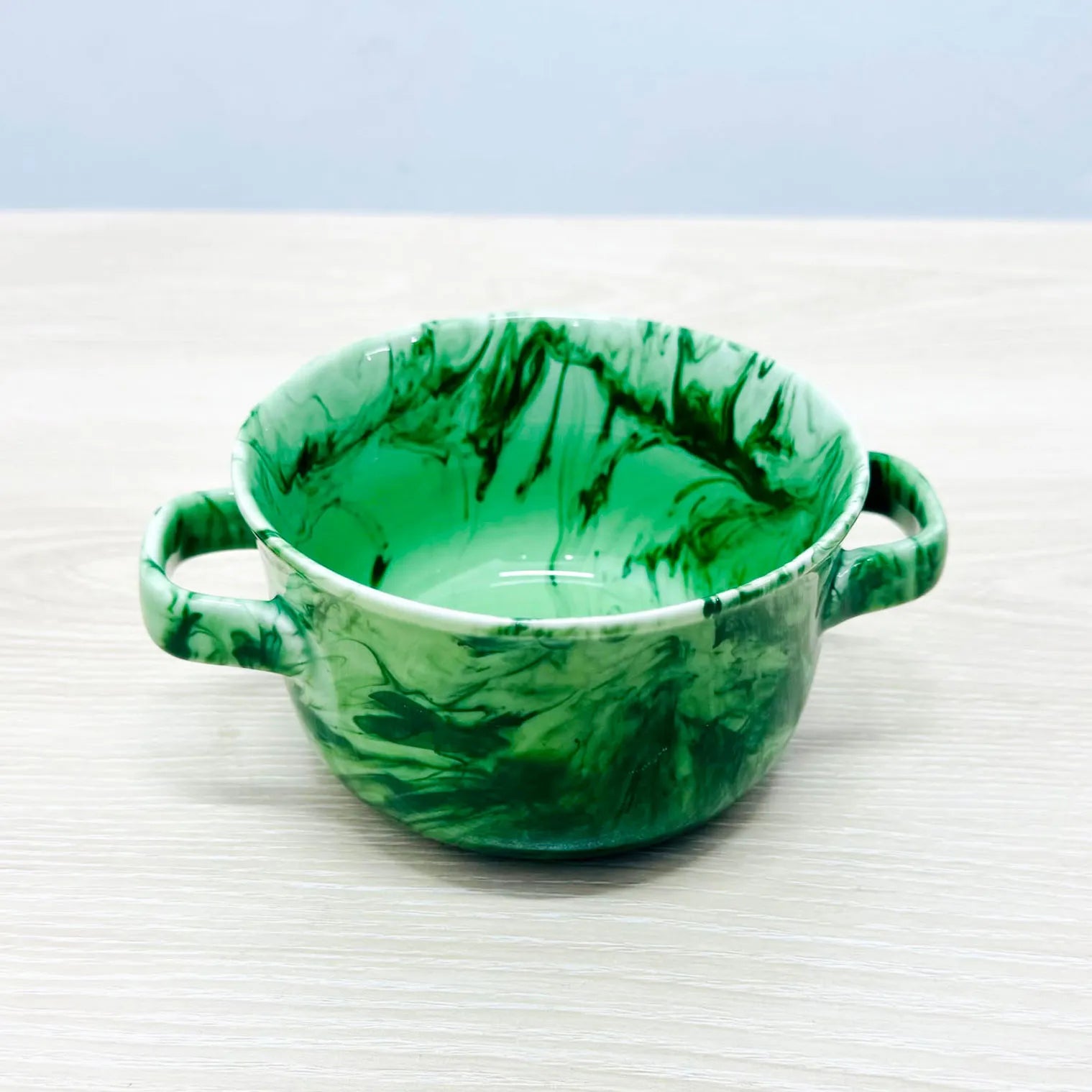 Elegent Round Ceramic Serving Bati with 2 handle