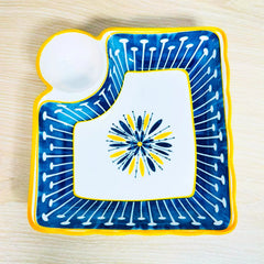 Ceramic Dumpling Plate with Dipping Saucer, Japanese Style Sushi Dish, Serving Plate Chips and Snack Plate, 7.4 Inch