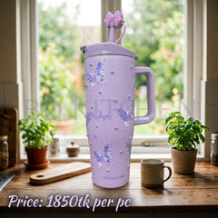 LUXURY PEARL & BOW INSULATED TUMBLER – 1200ML 💖🌸