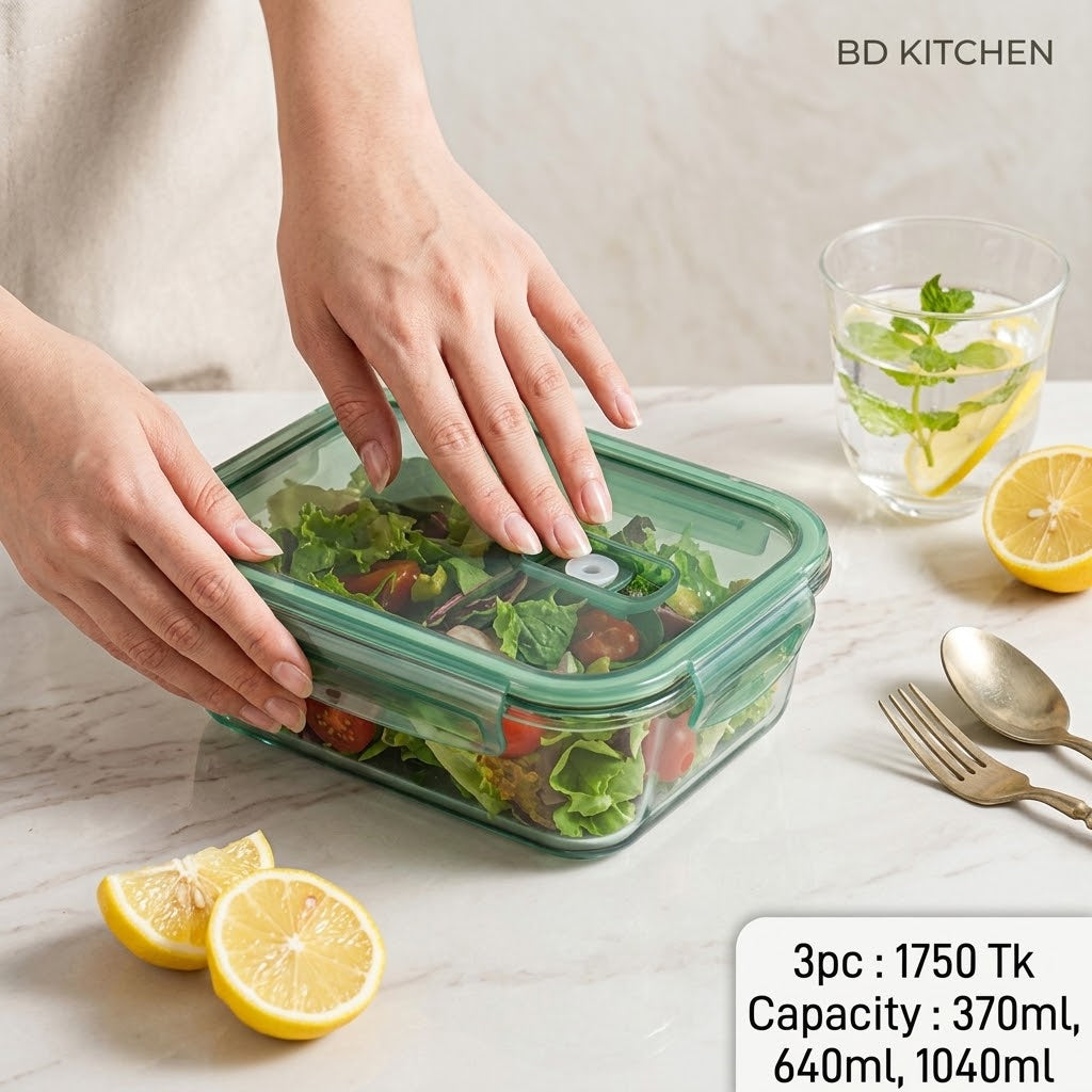 Premium 3pcs Glass Food Storage Set – Smart &amp; Convenient Kitchen Essential 🥗🏡