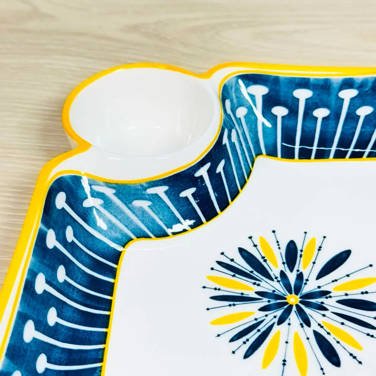 Ceramic Dumpling Plate with Dipping Saucer, Japanese Style Sushi Dish, Serving Plate Chips and Snack Plate, 7.4 Inch