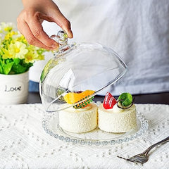 Glass Cake Stand with Matching Dome Lid &amp; Elegant Beaded Edge 💎🍰✨🤍