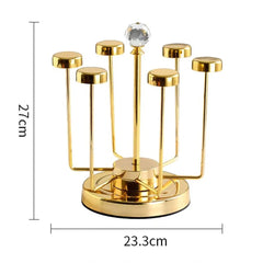 360 Degree Rotating Mug Holder Stainless Steel 6 Hooks Cup Drying Rack Kitchen Drinkware Organizer, Gold