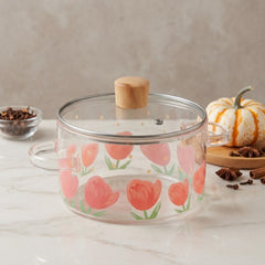 Lotus Print Borosilicate Glass Casserole Pot 🍥✨