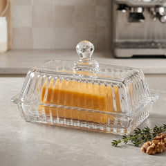 Elegant Striped Aesthetic Clear Glass Butter Box – Keep Your Butter Fresh in Style! 🧈🍥✨