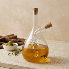 Dual Storage Borosilicate Heat-Resistant Imported Glass Oil Pot with Cork Lid 🏺✨