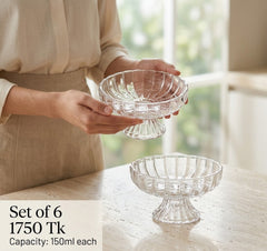 Curved Premium Clear Glass Goblet Bowl Set – 6pcs 🍓✨