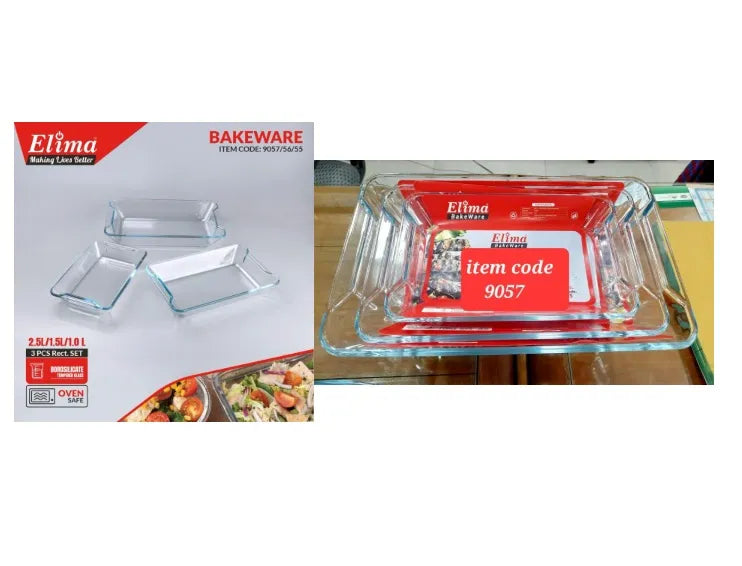 Transparent 3 Pcs Set (1,1.5,2 ltrs) Glass Serving Dish Oven Proof Tempered Glass