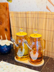Borosilicate Glass Oil Jar Set with Bamboo Tray