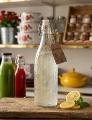 Clear Transparent Imported Glass Bottle With Lock Lid  Perfect for Water Juice