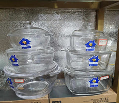 3pc Glass Bowl Set With Lid Heat Resistant set