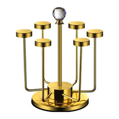 360 Degree Rotating Mug Holder Stainless Steel 6 Hooks Cup Drying Rack Kitchen Drinkware Organizer, Gold