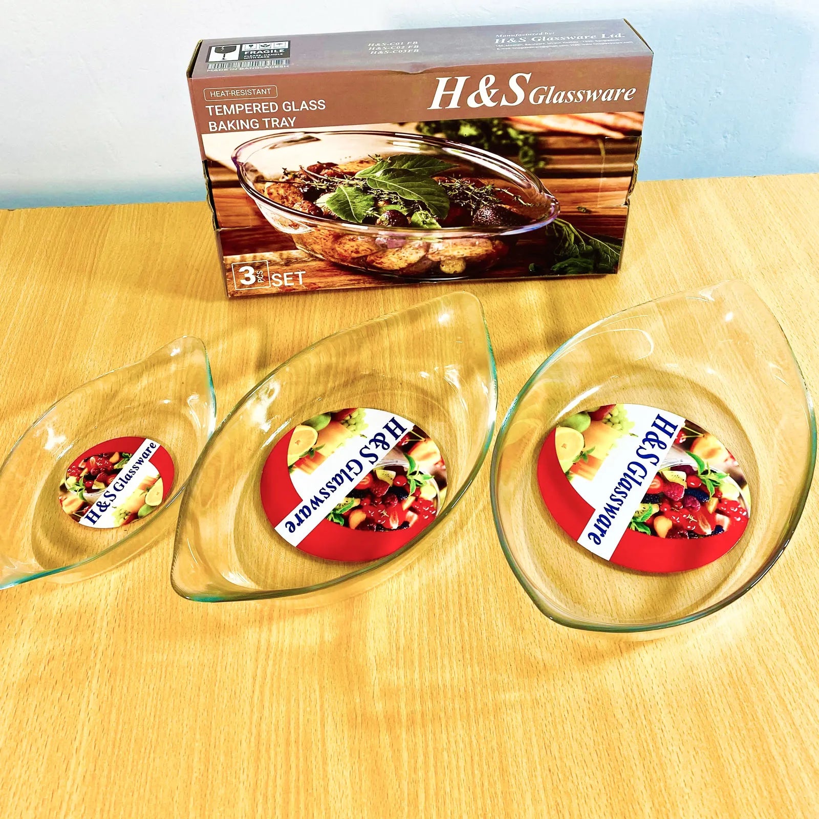 3pcs H & S Glass Ovenproof Serving Dish