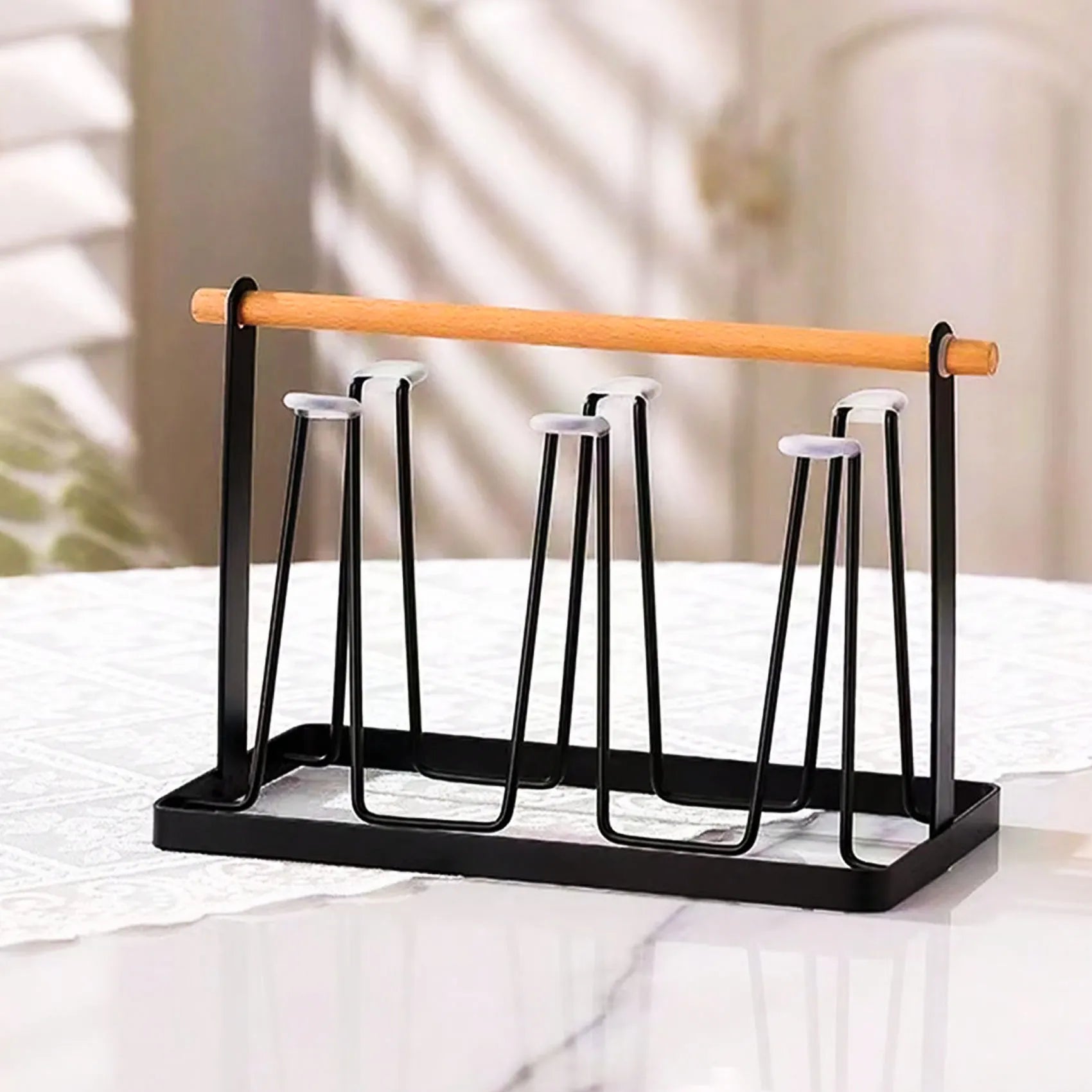 New Design Glass Stand with Wooden Handle
