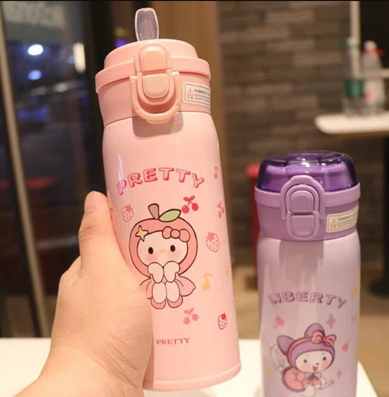 500ml Hello Kitty For Child Insulated Water Bottle New Kawaii Water Thermos Pink Cartoon Stainless Steel Thermal Bottle Gift