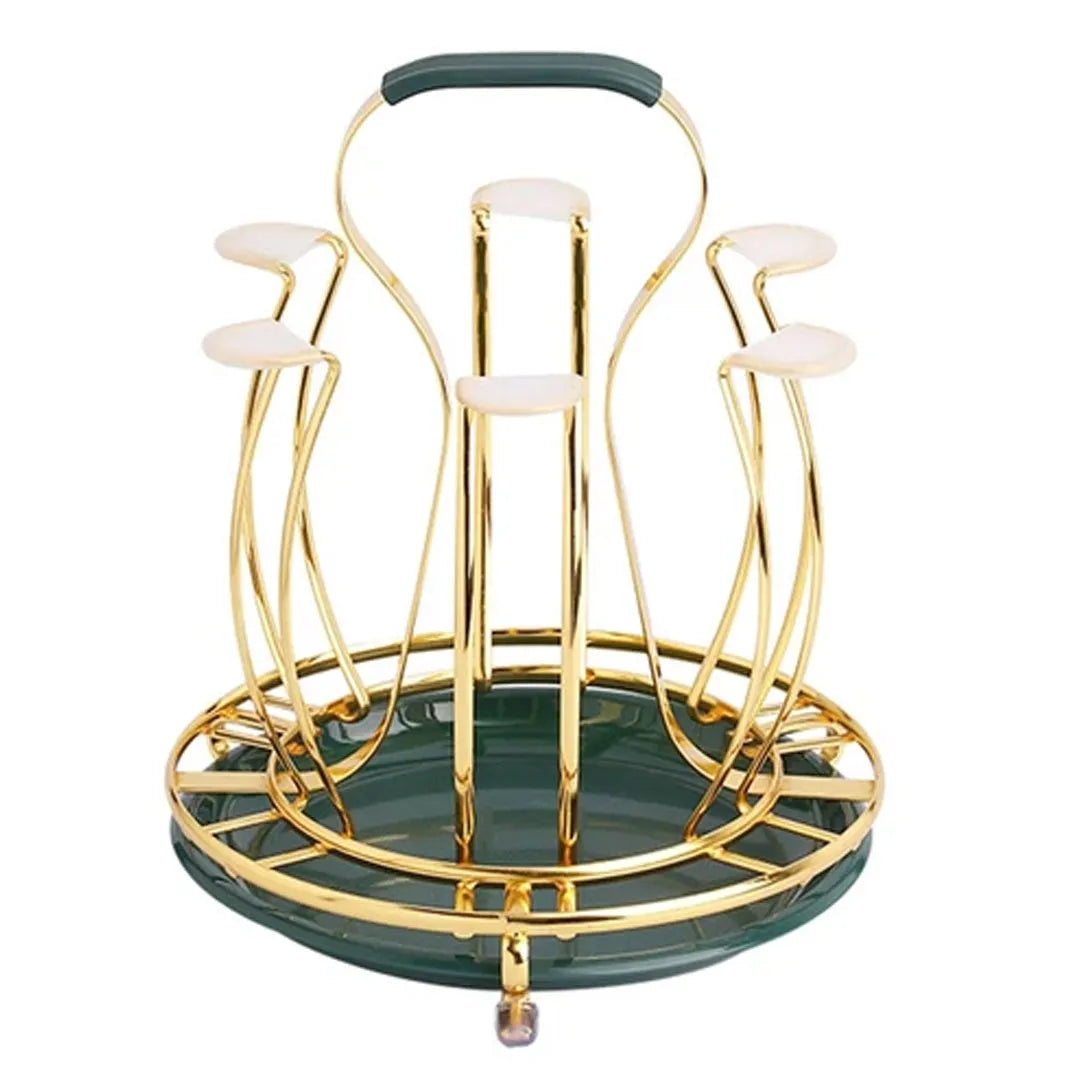 Golden Glass Stand With Drainer Green Trey