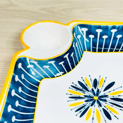 Ceramic Dumpling Plate with Dipping Saucer, Japanese Style Sushi Dish, Serving Plate Chips and Snack Plate, 7.4 Inch