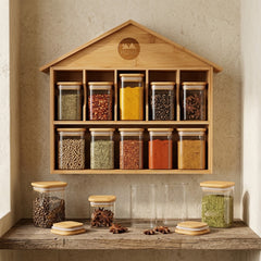 House-Shaped Bamboo Spice Rack Set – Stylish &amp; Space-Saving Kitchen Organizer! 🌿🏡
