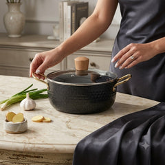 Black Stainless Steel Imported Household Kitchenware Cooking & Serving Deep Ramen Pot with Glass Lid 🍙🍜🍤