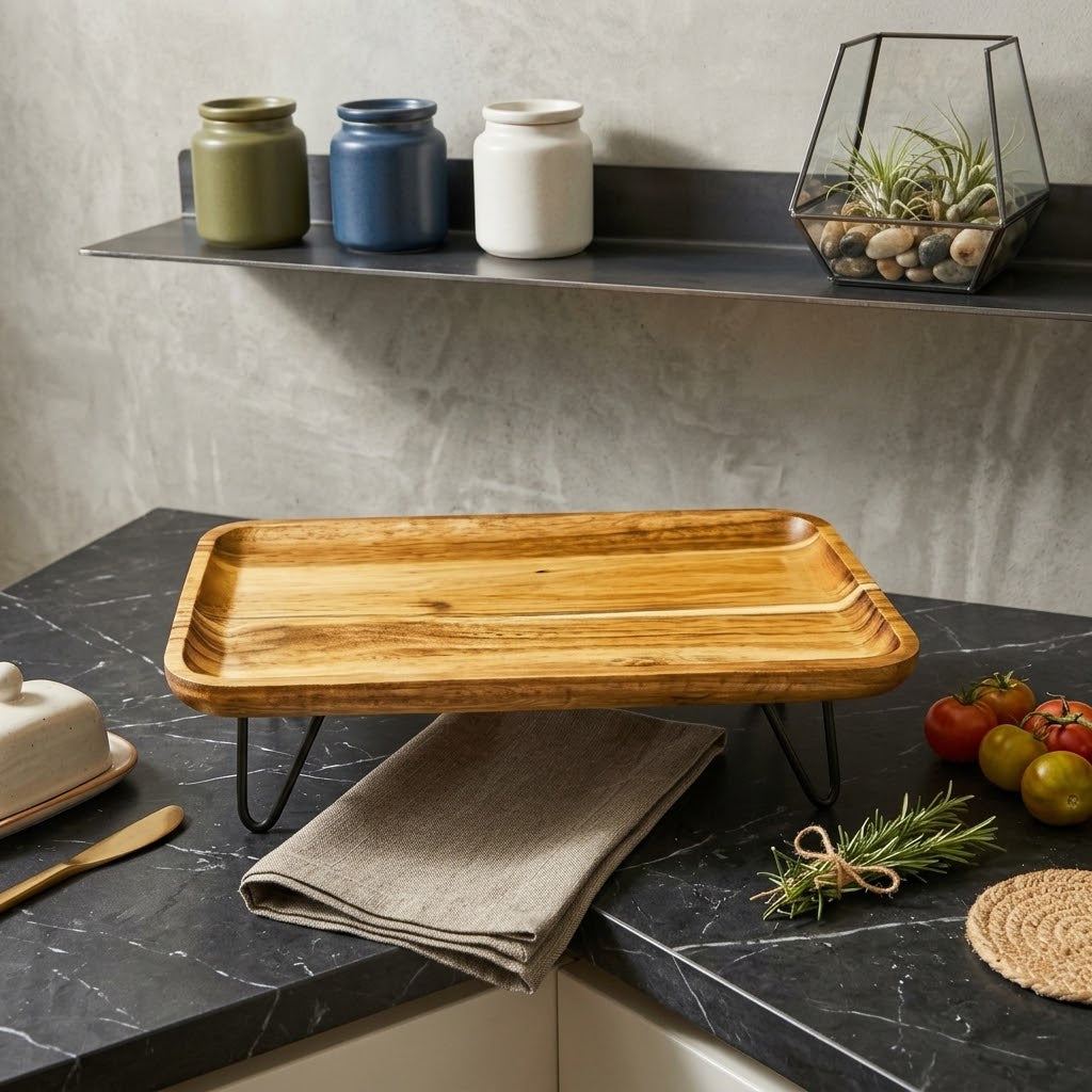 Aesthetic Bamboo Wooden Serving Tray – Elevate Your Table in Style! 🥐🧁