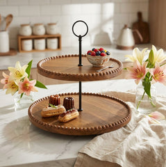 Imported Premium Dark Wooden 2-Tier Standing Serving Tray – Make Every Party & Family Gathering More Beautiful! 🍓 🥰
