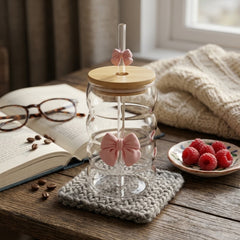 Aesthetic Pink Bow Wavy Ripple Glass Juice Pot 🌸🎀