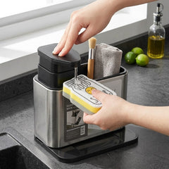 Imported Stainless Steel &amp; Plastic Kitchenware Household Liquid Soap Dispenser with Spatula &amp; Scrubber Holder 💧🥄