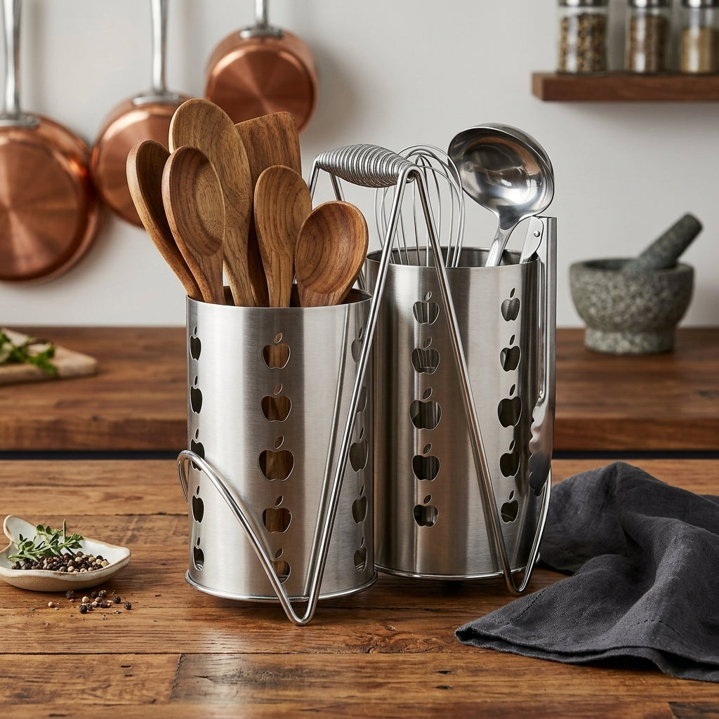 2-in-1 Stainless Steel Cutlery Holder With Stand – Smart &amp; Stylish Kitchen Organizer! 🍴🤍