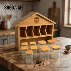 House-Shaped Bamboo Spice Rack Set – Stylish &amp; Space-Saving Kitchen Organizer! 🌿🏡