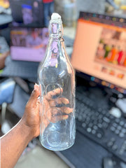 Clear Transparent Imported Glass Bottle With Lock Lid  Perfect for Water Juice
