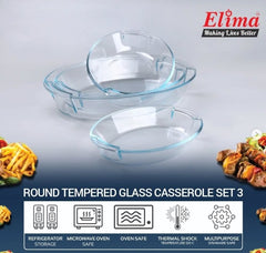 Oval shape Glass Serving Dish Oven Proof Tempered – Transparent 3 Pcs Set (1,1.5,2 ltrs)