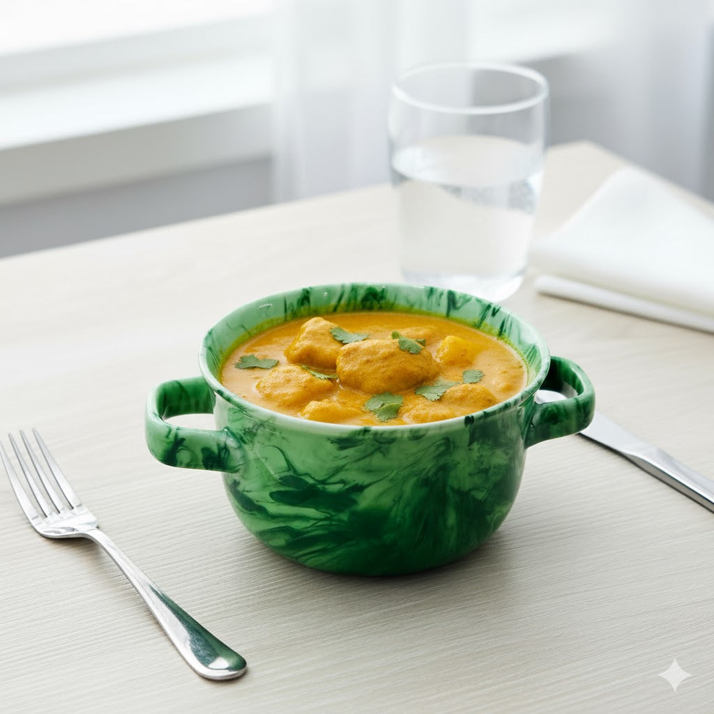 Elegent Round Ceramic Serving Bati with 2 handle