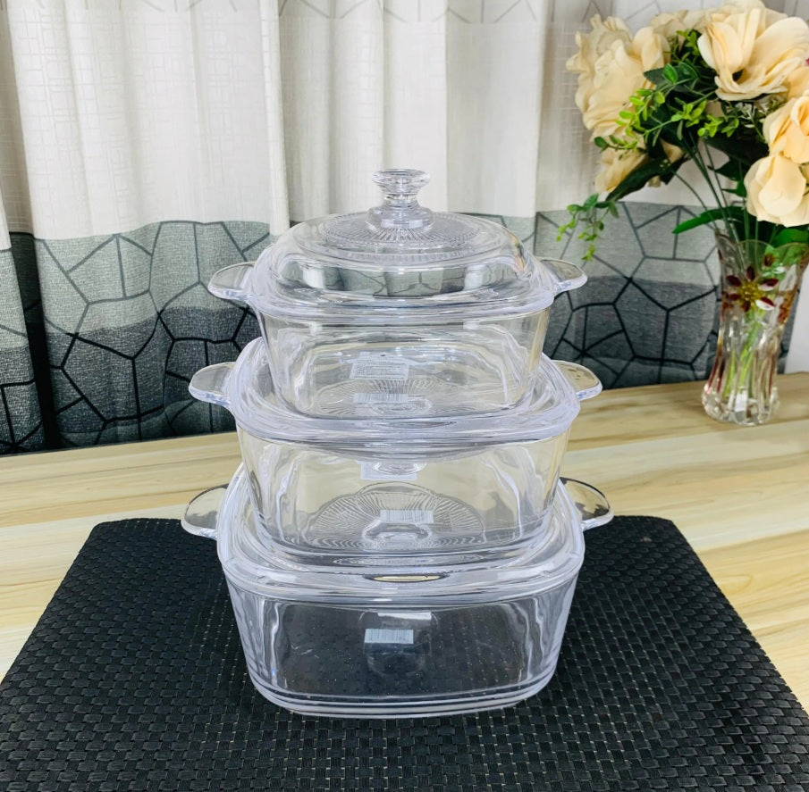 3pc Glass Bowl Set With Lid Heat Resistant set