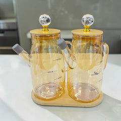 Oil jar set with Tray  Crystal knob Bamboo lid 600ml/1000ml