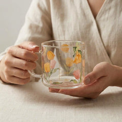 Flower Print Borosilicate Glass Tea &amp; Coffee Mug 2Pc Set ☕🌤️