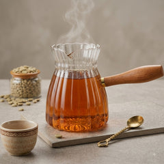 Elegant Striped Clear Borosilicate Glass Tea & Coffee Maker Pot with Wooden Handle – Heat-Resistant Design for Beautiful Everyday Brewing & Serving ☕🌿 ✨