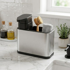 Imported Stainless Steel &amp; Plastic Kitchenware Household Liquid Soap Dispenser with Spatula &amp; Scrubber Holder 💧🥄