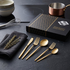 Premium 24pcs Golden Stainless Steel Cutlery Set – Luxury Dining &amp; Elegant Gift Box Collection 🌷🍽️🥦