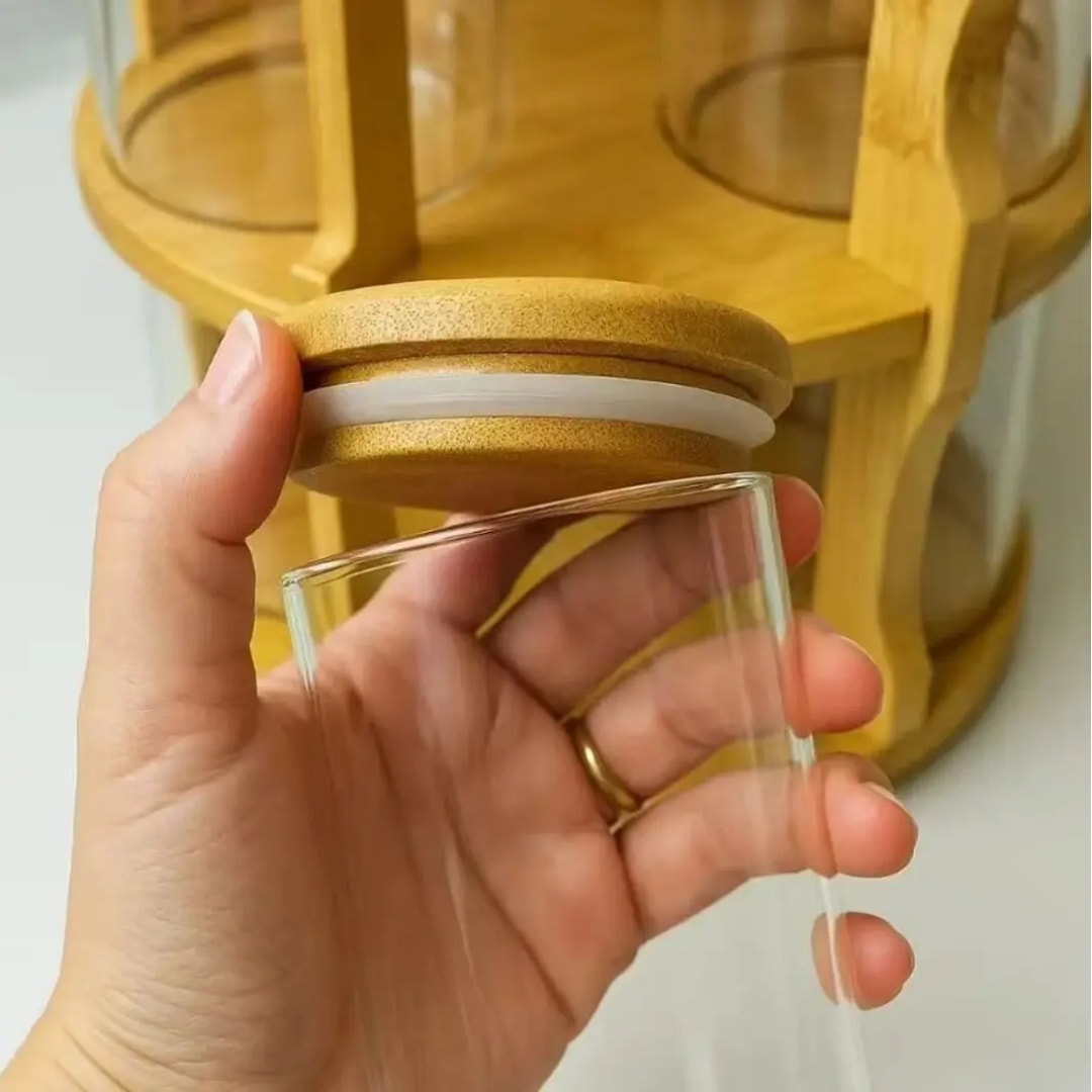 360 Rotatable 10pc Glass jar set with Stand