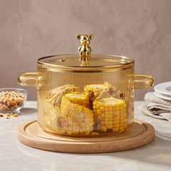 Bear Top Striped Golden Borosilicate Glass Casserole Pot ✨🔥