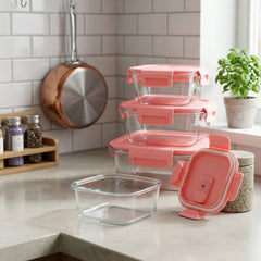 4 Pcs Square Oven Proof Glass Food Container Set 🔥🍱
