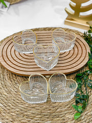 Heart-Shaped Striped Premium Glass Dessert Bowl Set 🍓💛
