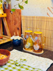 Borosilicate Glass Oil Jar Set with Bamboo Tray