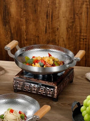 Stainless Steel Hammered Wooden Handle Kadai Korai ✨🌿