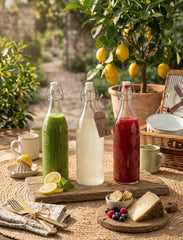 Clear Transparent Imported Glass Bottle With Lock Lid  Perfect for Water Juice