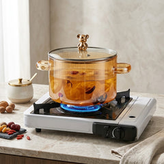 Bear Top Striped Golden Borosilicate Glass Casserole Pot ✨🔥