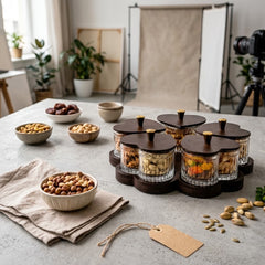HEART-SHAPED GLASS SNACK BOWL SET WITH WOODEN TRAY & LIDS – A BEAUTIFUL TOUCH OF ELEGANCE FOR YOUR HOME! ✨