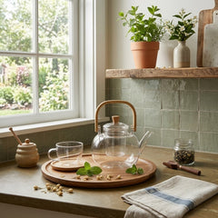 Borosilicate Heat Resistant Fire-Proof Clear Glass Tea Kettle with Glass Lid, Tea Infuser &amp; Wooden Handle 🍊🍵