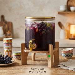 LUXURY RIPPLE GLASS BEVERAGE DISPENSER WITH WOODEN STAND 🌿✨